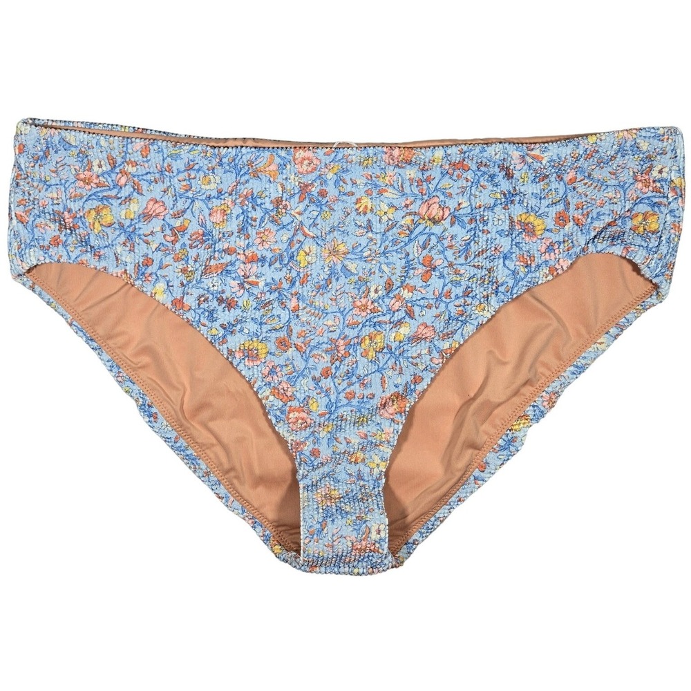 J Crew Size 3X Floral Bikini Bottoms High Waist Swimsuit‎ Blue Peach